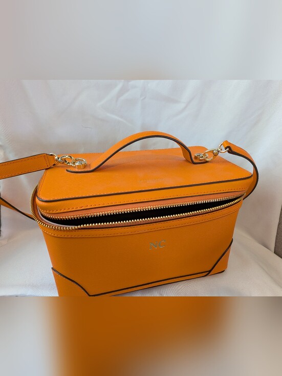 henri bendel Handbags - Henri Bendel Orange and Taupe Cosmetic Organizer with Striped Elastic